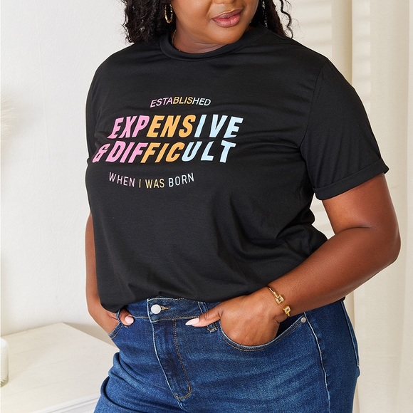 NEW Simply Love Black Expensive and Difficult Graphic Tee T-Shirt - Picture 3 of 9